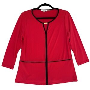 Calvin Klein Blouse Shirt Women's Small Red Stretch‎ Office Siren Business Work
